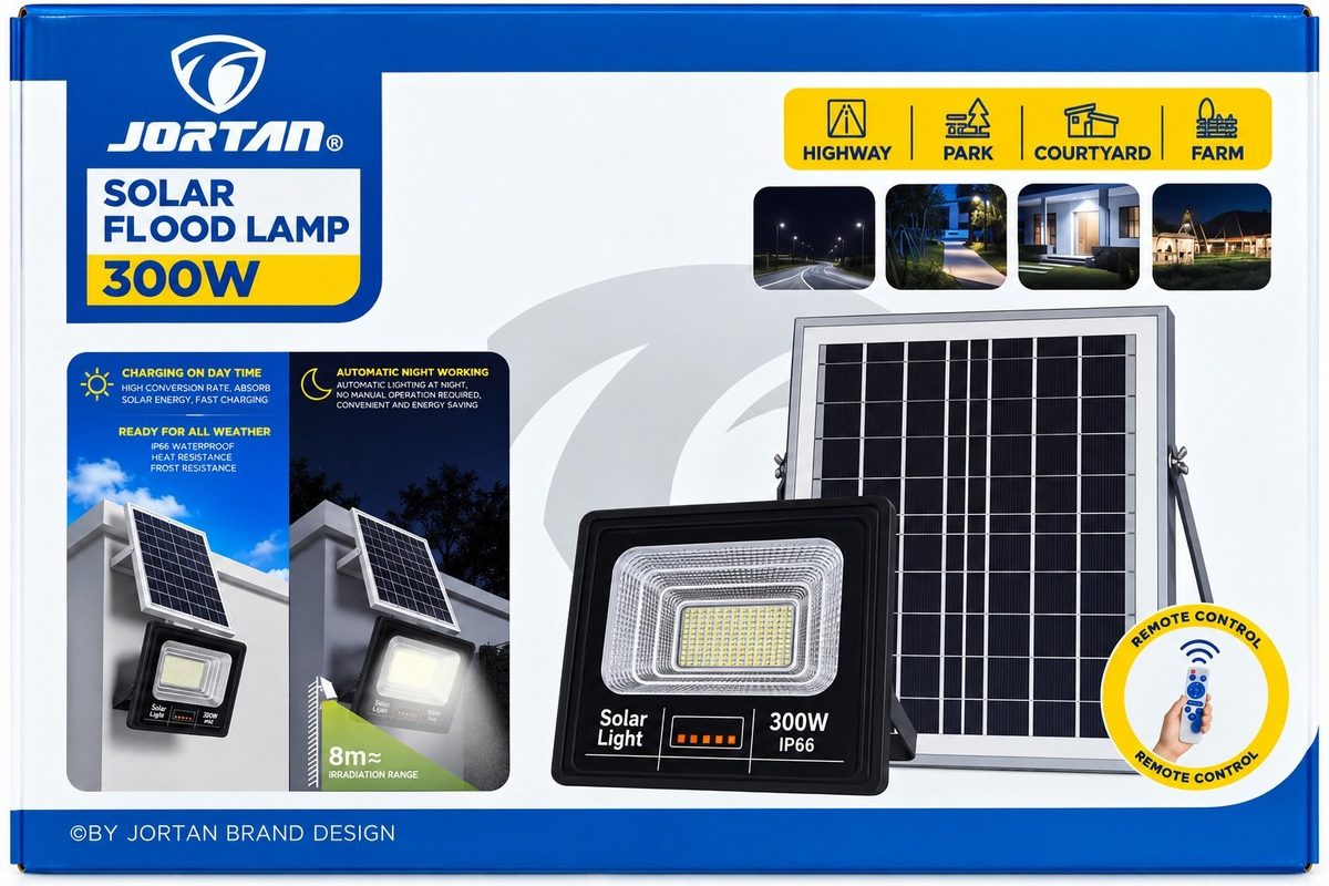 JORTAN 300W Solar Flood Light